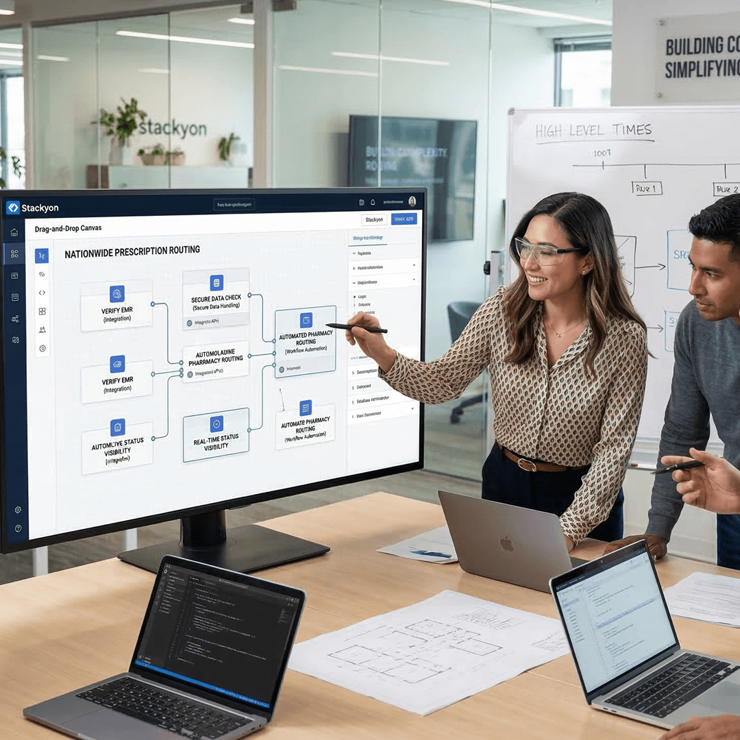 Healthcare professionals using Stackyon platform with data visualization